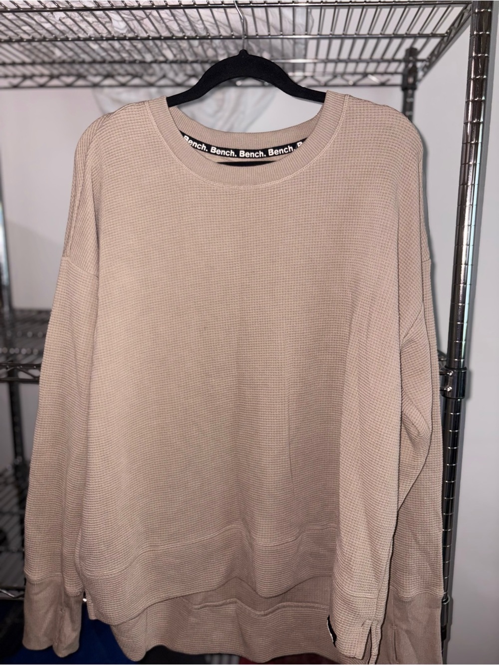 Bench Waffle-Knit Crewneck Sweatshirt - Beige/Tan